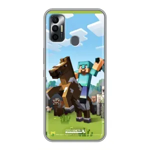 Чехлы для TECNO Spark 7 (KF6n) (Персонажи Майн Крафт) (На коне)