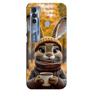Печатный чехол «Зверята с кофе» для TECNO Spark 7 Pro (Зайчик с кофе)