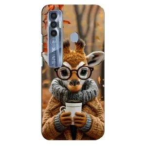 Печатный чехол «Зверята с кофе» для TECNO Spark 7 Pro (Жираф с кофе)
