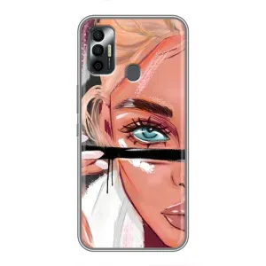 Силіконовый Чохол на TECNO Spark 7P з картинкой Модных девушек (Дівчина та вії)