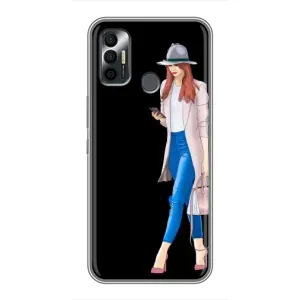 Чохол з картинкою Модні Дівчата TECNO Spark 7P (Дівчина з телефоном)