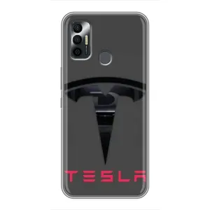 Силиконовый бампер с картинкой машины на TECNO Spark 7P (Logo TESLA)
