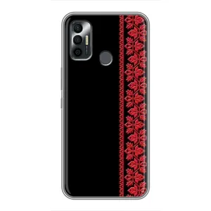 Силіконовый Чохол на TECNO Spark 7P з картинкой Вишиванки (Вишиванка на чорному)