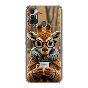Друкований чохол 'Звірята з кавою' для TECNO Spark 7P (Жираф з кавою)
