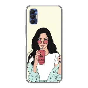 Силиконовый Чехол на TECNO Spark 8P с картинкой Стильных Девушек (С напитком)