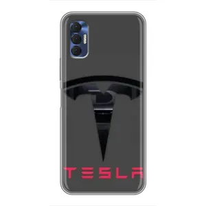 Силиконовый бампер с картинкой машины на TECNO Spark 8P (Logo TESLA)