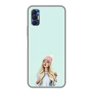 Силиконовый Чехол на TECNO Spark 8P с картинкой Стильных Девушек (В шапке)