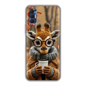 Печатный чехол «Зверята с кофе» для TECNO Spark 8P (Жираф с кофе)