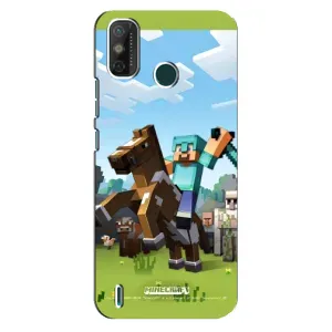 Чехлы для TECNO Spark GO (2020) (Персонажи Майн Крафт) (На коне)