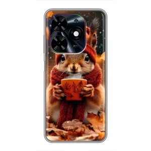 Печатный чехол «Зверята с кофе» для Tecno Spark Go 2024 (BG6) (Белка с кофе)
