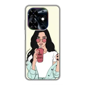 Силиконовый Чехол на Tecno Spark Go 2024 (BG6) с картинкой Стильных Девушек (С напитком)