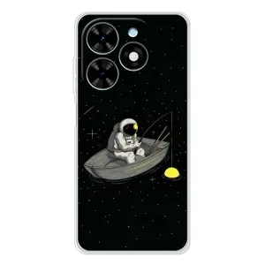 Силіконовый Чохол з принтом "Космонавти" на Tecno Spark Go 2025 (Космонавт на рибалці)