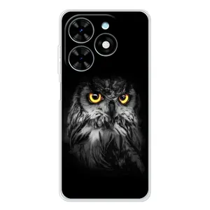Чехлы с принтом СОВЫ для Tecno Spark Go 2025 (Сова на чёрном)