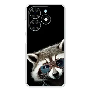 Силиконовый Чехол с Енотами на Tecno Spark Go 2025 (Стильный Енот)