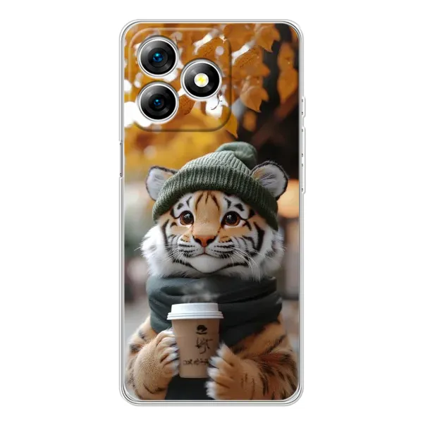 Чехол с рисунком «Тигр с кофе» для Ulefone Note 18 Pro