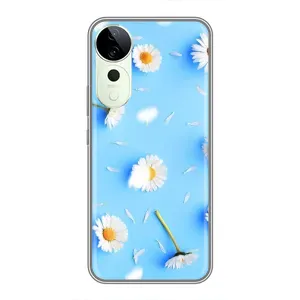 Чехол с Цветами для Vivo T3 Ultra (ромашки на голубом)