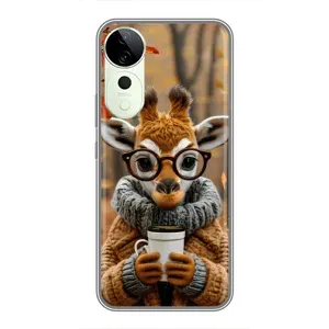 Печатный чехол «Зверята с кофе» для Vivo T3 Ultra (Жираф с кофе)