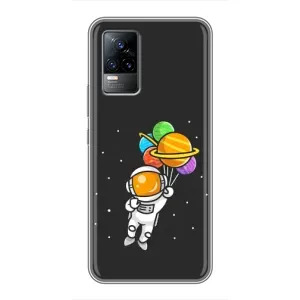 Силиконовый Чехол с принтом "Космонавты" на Vivo V21 (Космонавт с шариками)