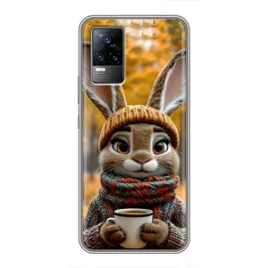Друкований чохол 'Звірята з кавою' для Vivo V21E (Зайчик з кавою)