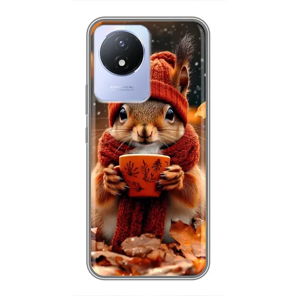 Чехол с рисунком «Белка с кофе» для Vivo Y02 Чехол с рисунком «Белка с кофе» для Vivo Y02