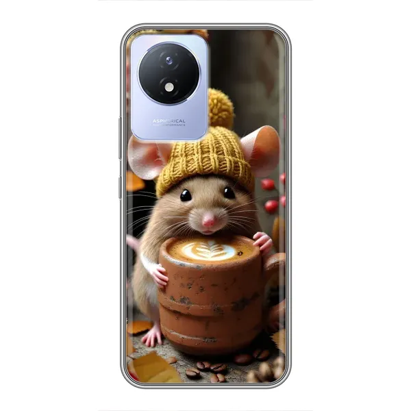 Чехол с рисунком «Мышка с кофе» для Vivo Y02 Чехол с рисунком «Мышка с кофе» для Vivo Y02
