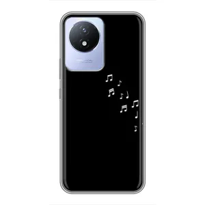 Чехол с картинками на черном фоне для Vivo Y02 (Ноты)
