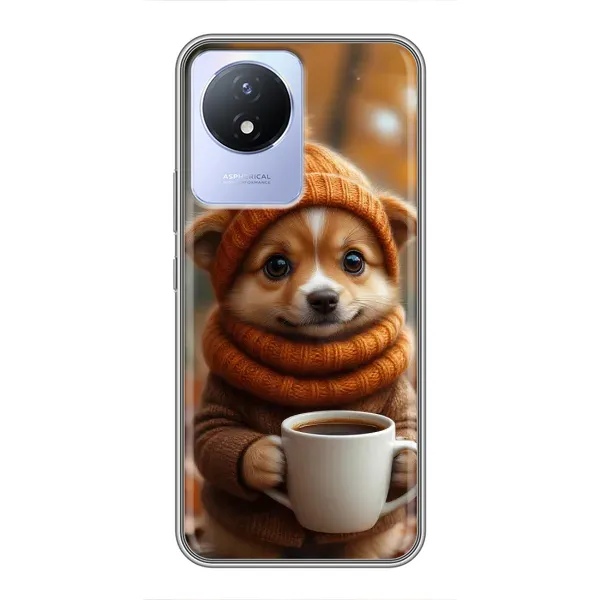 Чехол с рисунком «Собачка с кофе» для Vivo Y02 Чехол с рисунком «Собачка с кофе» для Vivo Y02