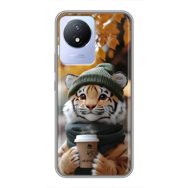 Чехол с рисунком «Тигр с кофе» для Vivo Y02 Чехол с рисунком «Тигр с кофе» для Vivo Y02