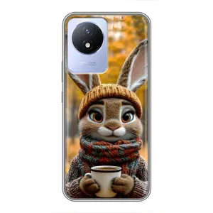 Друкований чохол 'Звірята з кавою' для Vivo Y02 (Зайчик з кавою)