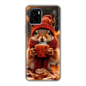Печатный чехол «Зверята с кофе» для Vivo Y15s (Белка с кофе)