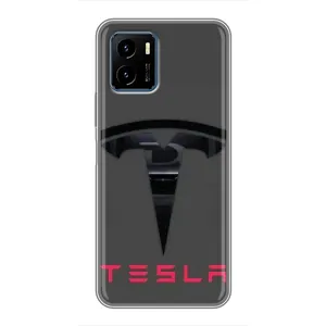 Силиконовый бампер с картинкой машины на Vivo Y15s (Logo TESLA)