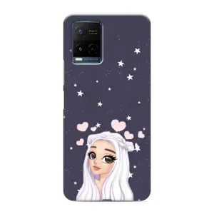 Чехол Стильные девушки на Vivo Y21 / Y21s (Девушка и сердечки)