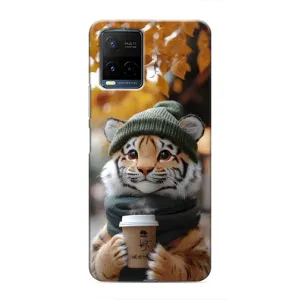 Печатный чехол «Зверята с кофе» для Vivo Y21 / Y21s (Тигр с кофе)