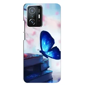 Силиконовый бампер с картинкой животных для Xiaomi 11T / 11T Pro (Бабочка синяя)