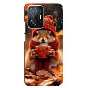 Печатный чехол «Зверята с кофе» для Xiaomi 11T / 11T Pro (Белка с кофе)