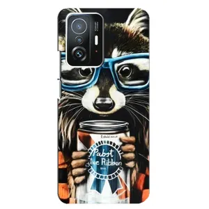 Силиконовый Чехол с Енотами на Xiaomi 11T / 11T Pro (Енот в очках)