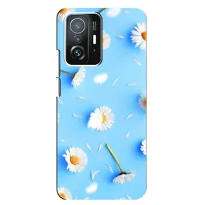 Чехол с Цветами для Xiaomi 11T / 11T Pro (ромашки на голубом)