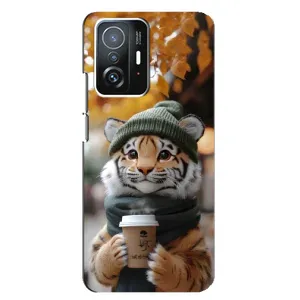 Печатный чехол «Зверята с кофе» для Xiaomi 11T / 11T Pro (Тигр с кофе)
