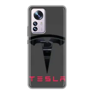 Силиконовый бампер с картинкой машины на Xiaomi 12 / 12X (Logo TESLA)