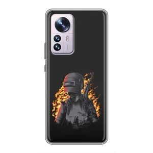 Силиконовый чехол с картинкой "Герой Pubg" на Xiaomi 12 / 12X (В огне)