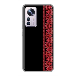 Силиконовый Чехол на Xiaomi 12 / 12X с картинкой Вышиванки (Вышиванка на черном)
