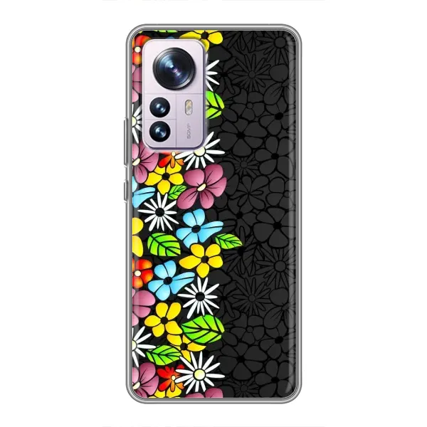 Чехол с рисунком «Яркие цветы на черном» для Xiaomi 12 / 12X Чехол с рисунком «Яркие цветы на черном» для Xiaomi 12 / 12X