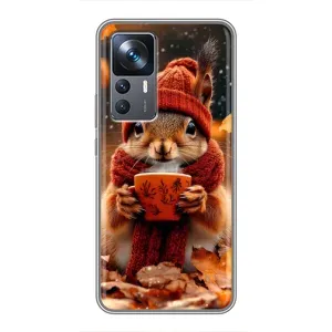 Печатный чехол «Зверята с кофе» для Xiaomi 12T (Белка с кофе)
