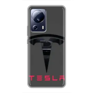 Силиконовый бампер с картинкой машины на Xiaomi 13 Lite (Logo TESLA)