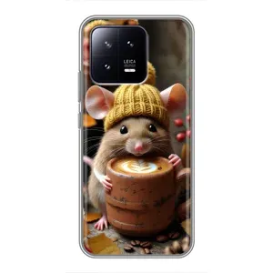 Друкований чохол 'Звірята з кавою' для Xiaomi 13 (Мишка з кавою)