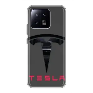 Силиконовый бампер с картинкой машины на Xiaomi 13 (Logo TESLA)