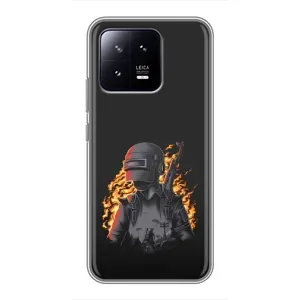 Силиконовый чехол с картинкой "Герой Pubg" на Xiaomi 13 (В огне)