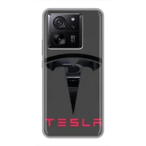 Силиконовый бампер с картинкой машины на Xiaomi 13T (Logo TESLA)