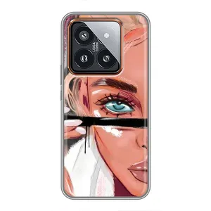 Силиконовый Чехол на Xiaomi 14 Pro с картинкой Стильных Девушек (Девушка и ресницы)