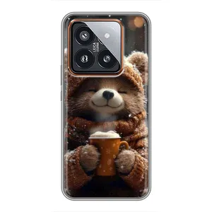 Друкований чохол 'Звірята з кавою' для Xiaomi 14 Pro (Ведмедик з кавою)